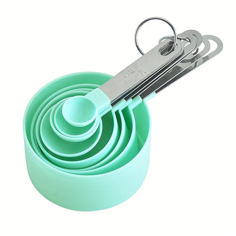 8pcs Measuring Cups & Spoons Set Plastic w/ Stainless Steel Handle