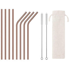 Eco Stainless Steel Straw Set 8 Straws 2 Brushes & Bag