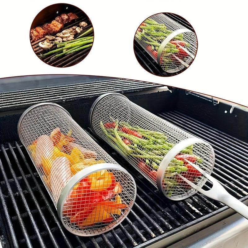 Stainless Steel BBQ Grill Mesh Round Grilled Cage For Veggies Fish
