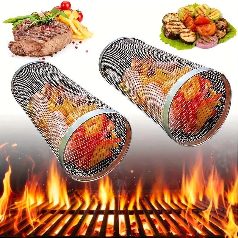 Stainless Steel BBQ Grill Mesh Round Grilled Cage For Veggies Fish