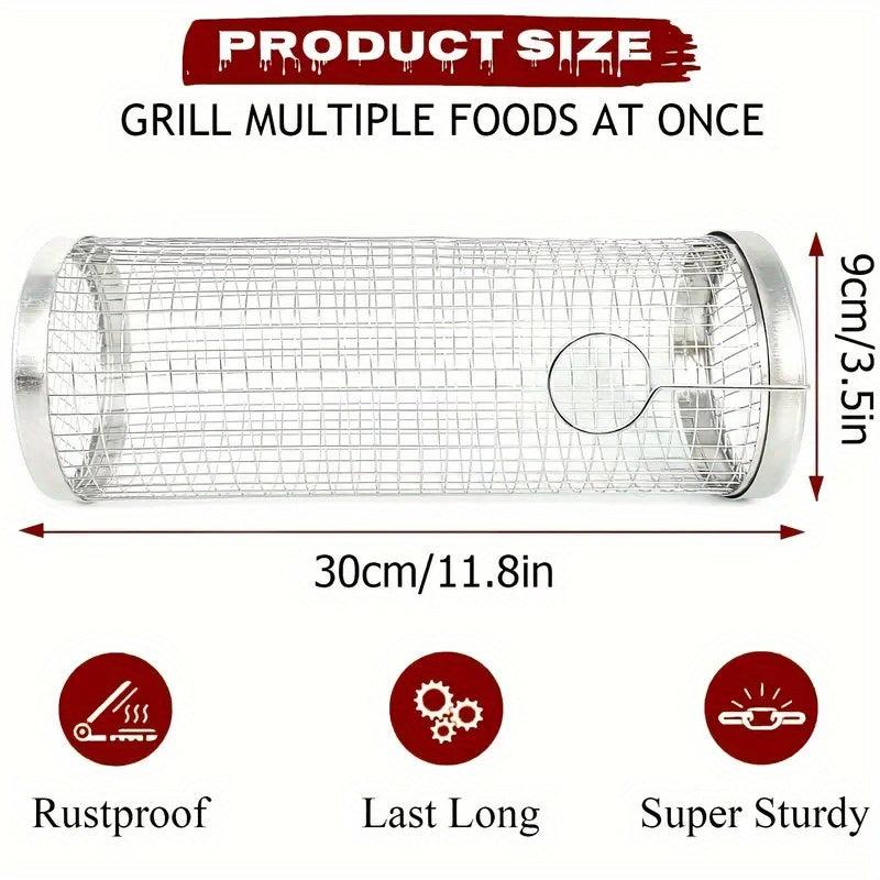 Stainless Steel BBQ Grill Mesh Round Grilled Cage For Veggies Fish