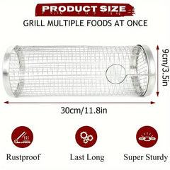 Stainless Steel BBQ Grill Mesh Round Grilled Cage For Veggies Fish