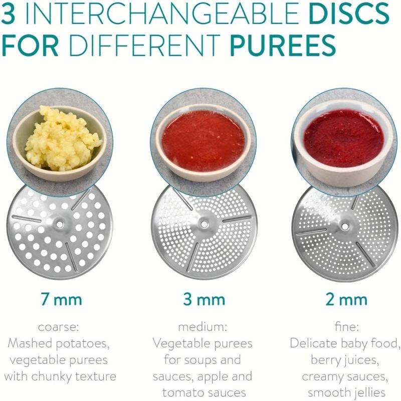 Stainless Steel Food Mill and Potato Masher with 3 Discs