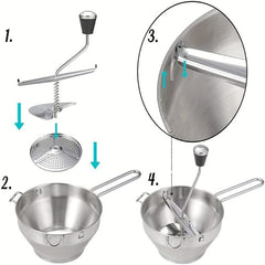 Stainless Steel Food Mill and Potato Masher with 3 Discs