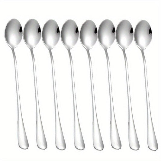 8pcs Long Handle Stainless Steel Spoon Set for Desserts, Ice Tea, Coffee