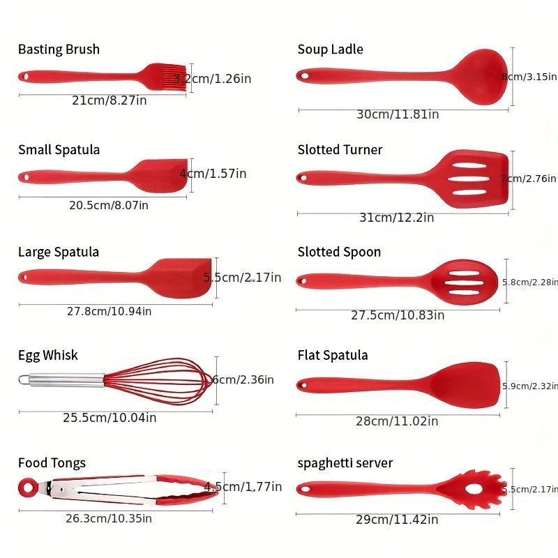 10pcs Silicone Kitchen Utensils Set Heat Resistant Spoon Spatula Beater Brush