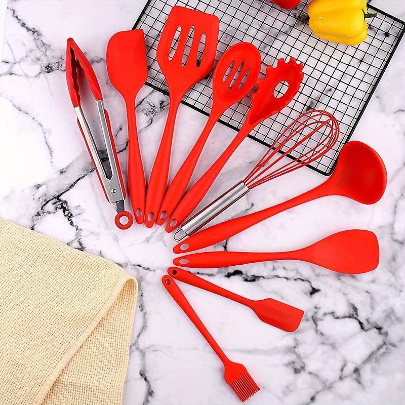 10pcs Silicone Kitchen Utensils Set Heat Resistant Spoon Spatula Beater Brush