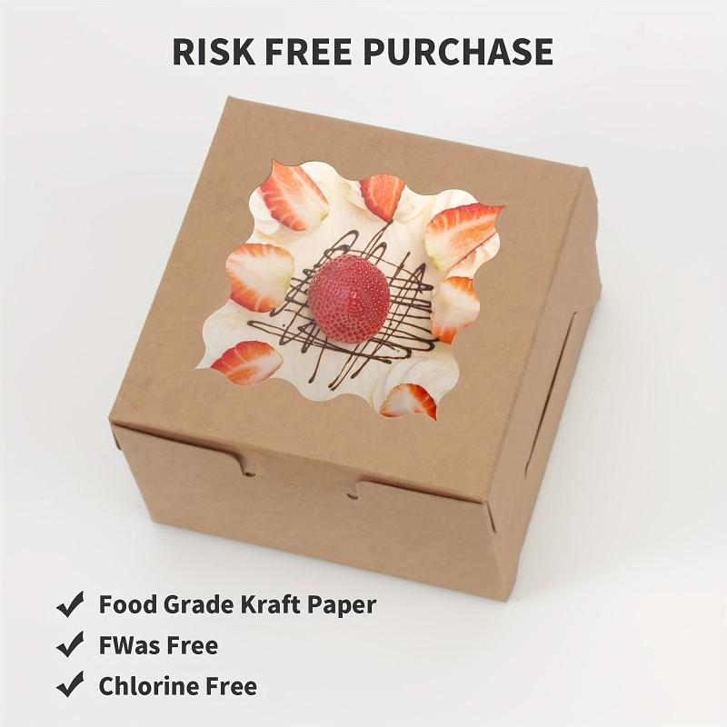 50 Bakery Boxes with Window and Stickers 10x7x2.6 cm