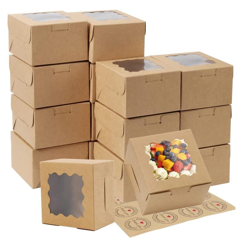 50 Bakery Boxes with Window and Stickers 10x7x2.6 cm