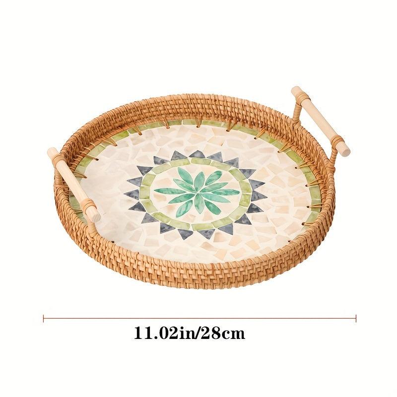 Rattan Woven Shell Tray Double Ear Tray Snack Fruit Basket