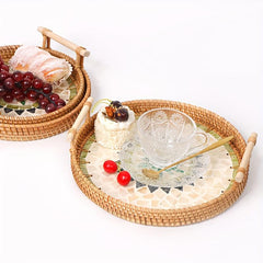 Rattan Woven Shell Tray Double Ear Tray Snack Fruit Basket