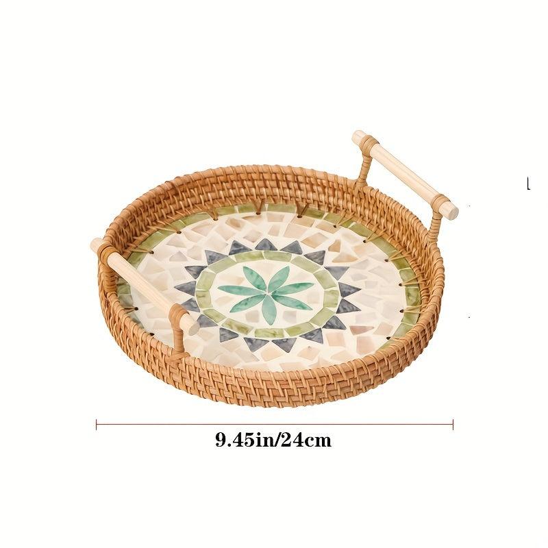 Rattan Woven Shell Tray Double Ear Tray Snack Fruit Basket