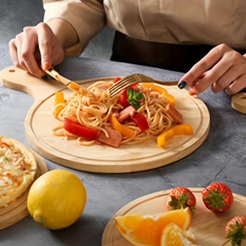 Bamboo Pizza Board Round Wooden Pizza Tray With Handle