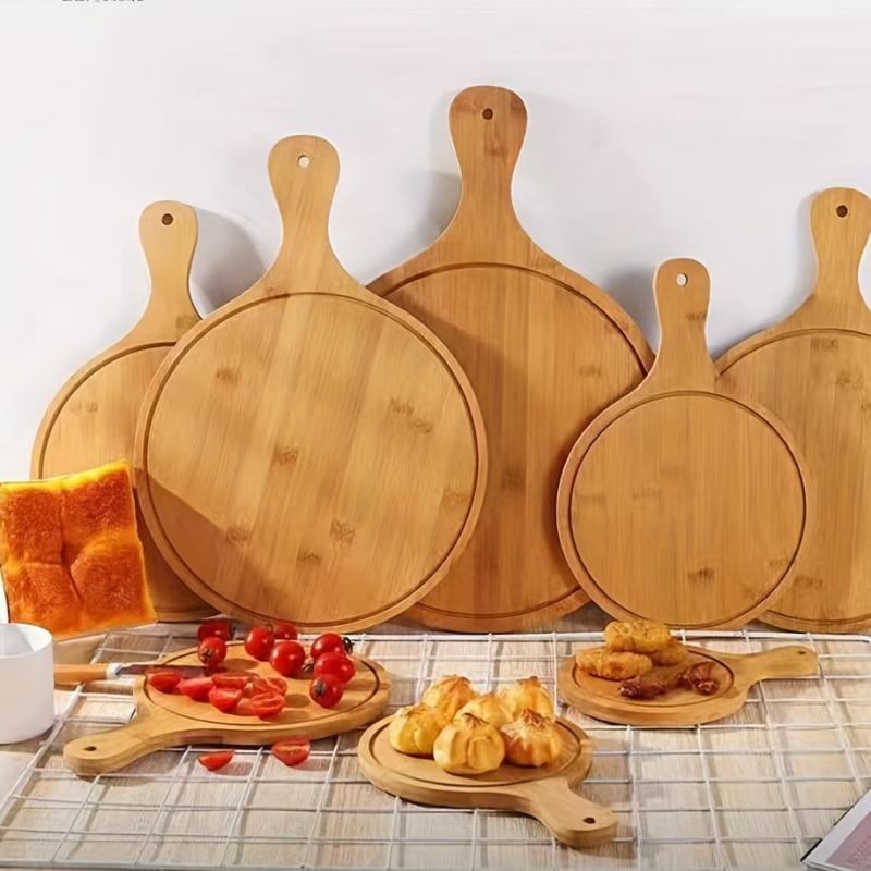 Bamboo Pizza Board Round Wooden Pizza Tray With Handle