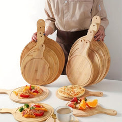 Bamboo Pizza Board Round Wooden Pizza Tray With Handle