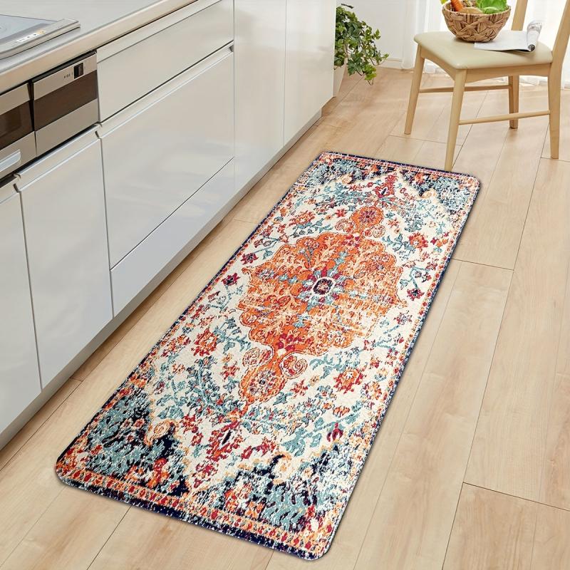 Floral Print Kitchen Rug Vintage Bohemian Non slip Floor Mat Washable