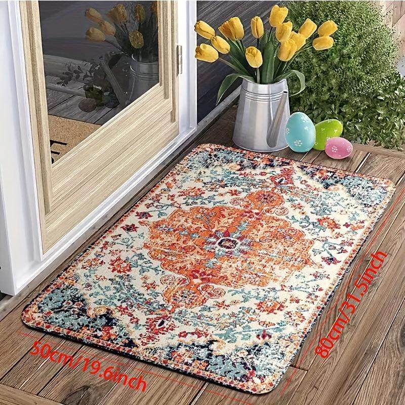 Floral Print Kitchen Rug Vintage Bohemian Non slip Floor Mat Washable