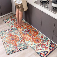 Floral Print Kitchen Rug Vintage Bohemian Non slip Floor Mat Washable
