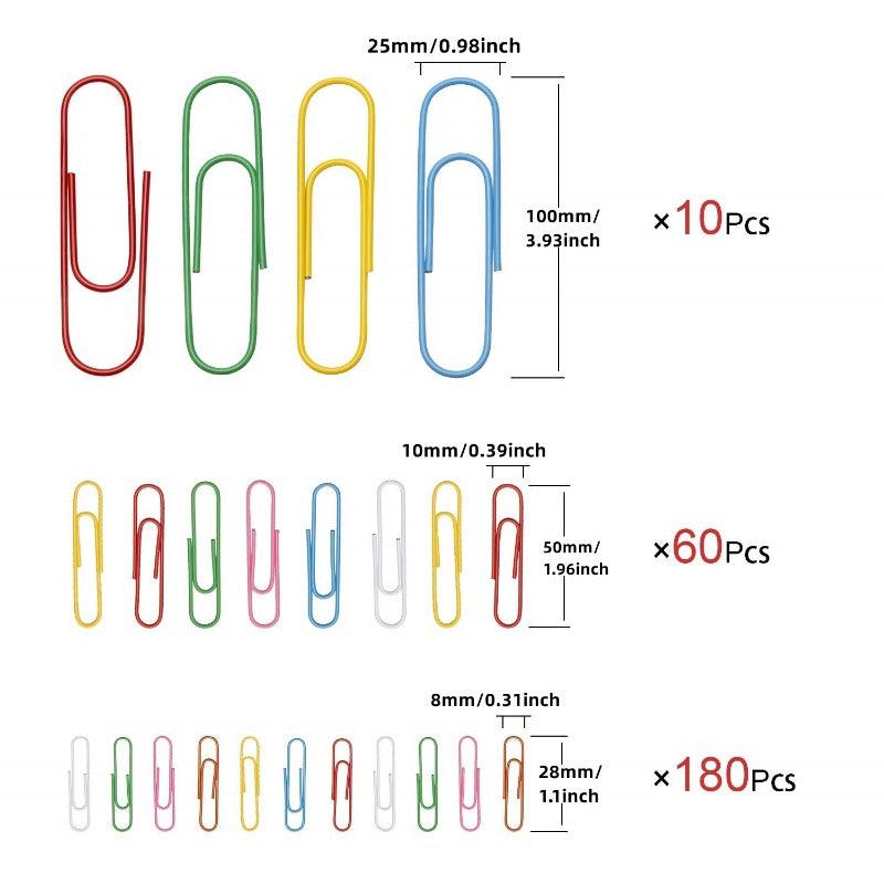250PCS Large Paper Clip Set Variety of Coated Reusable Clips
