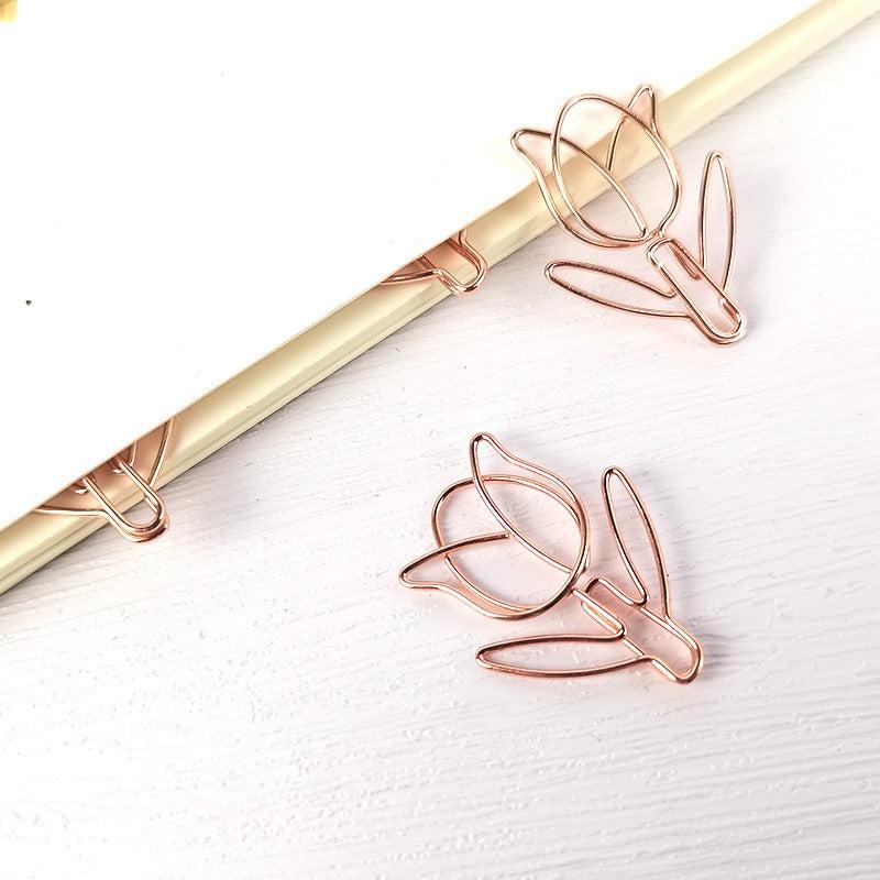 3pcs Rose Golden Tulip Paper Clip Bookmark Holder Stationery