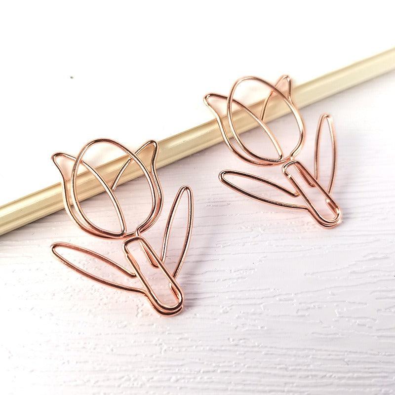 3pcs Rose Golden Tulip Paper Clip Bookmark Holder Stationery
