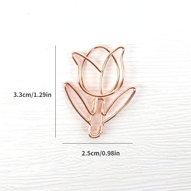 3pcs Rose Golden Tulip Paper Clip Bookmark Holder Stationery