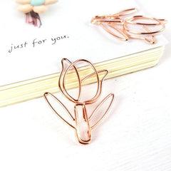 3pcs Rose Golden Tulip Paper Clip Bookmark Holder Stationery