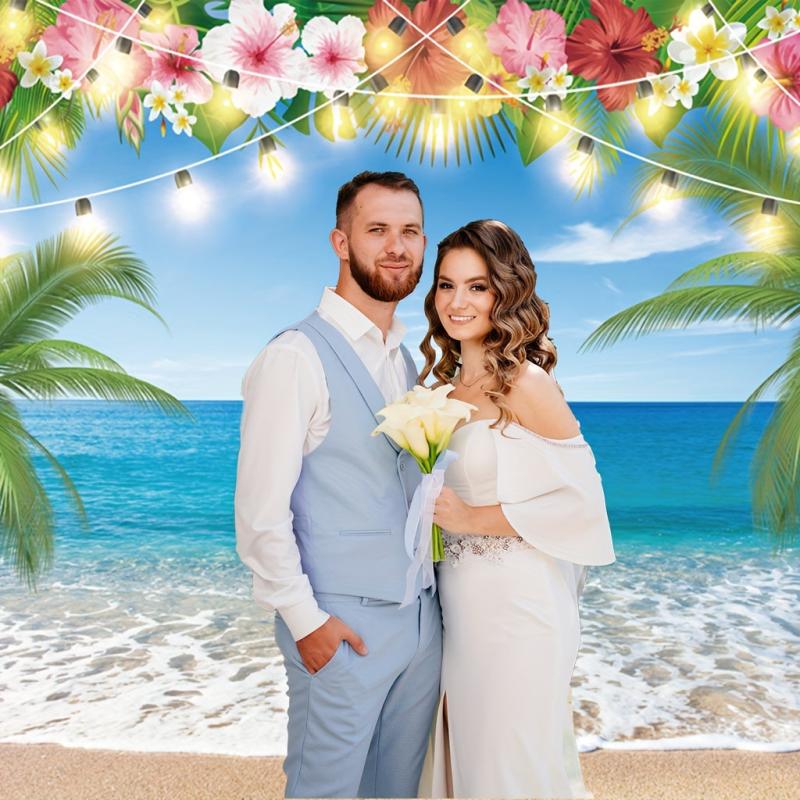 Hawaiian Beach Backdrop 5x3ft Tropical Palm Flower Ocean Photo Booth Props