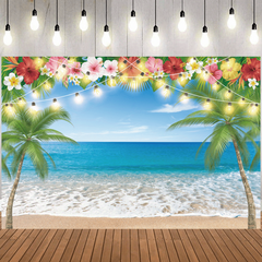 Hawaiian Beach Backdrop 5x3ft Tropical Palm Flower Ocean Photo Booth Props