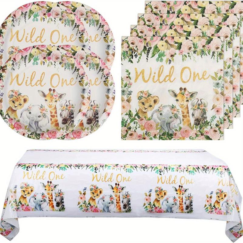 Wild One Birthday Party Supplies Set for Girl 1st Birthday - Serves 20 Guests