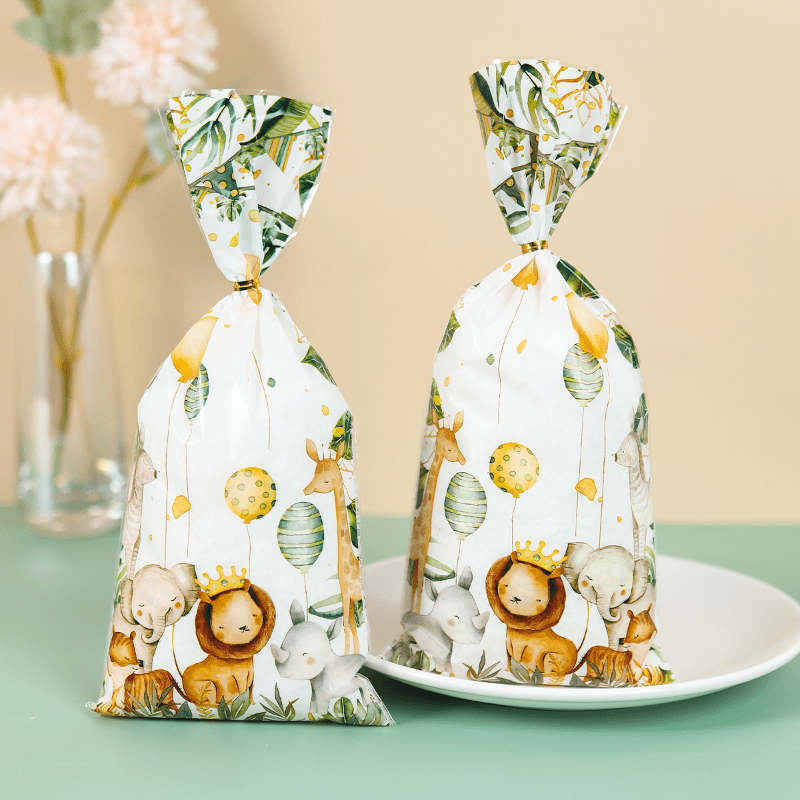 50pcs Jungle Animal Cookie Candy Bags Wild One Party Supplies