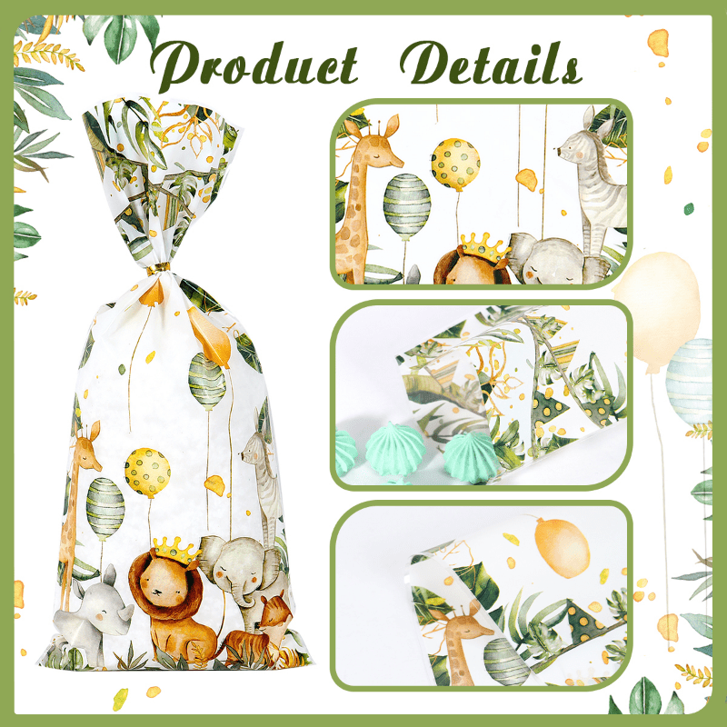 50pcs Jungle Animal Cookie Candy Bags Wild One Party Supplies