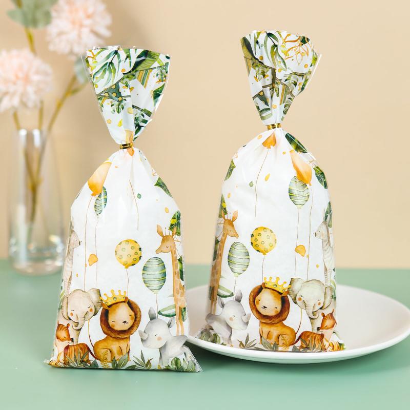 50pcs Jungle Animal Cookie Candy Bags Wild One Party Supplies
