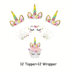 24pcs Unicorn Party Cupcake Wrappers Cake Toppers Baby Shower Cupcake Decor