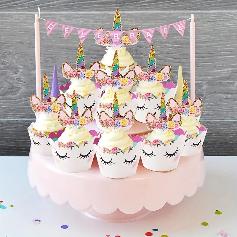 24pcs Unicorn Party Cupcake Wrappers Cake Toppers Baby Shower Cupcake Decor