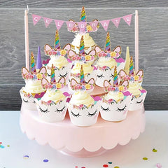 24pcs Unicorn Party Cupcake Wrappers Cake Toppers Baby Shower Cupcake Decor