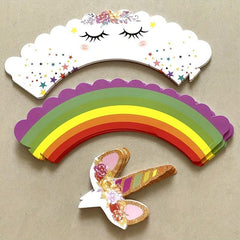 24pcs Unicorn Party Cupcake Wrappers Cake Toppers Baby Shower Cupcake Decor