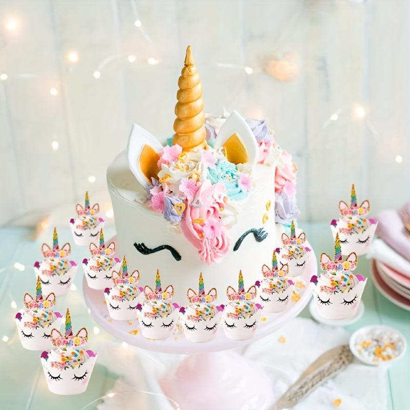 24pcs Unicorn Party Cupcake Wrappers Cake Toppers Baby Shower Cupcake Decor