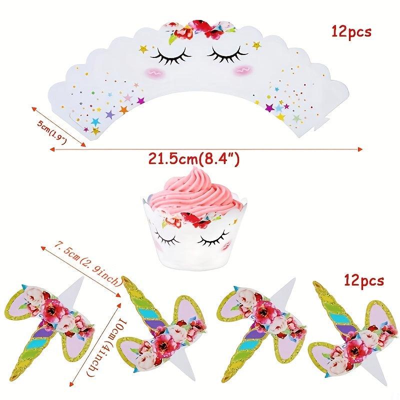 24pcs Unicorn Party Cupcake Wrappers Cake Toppers Baby Shower Cupcake Decor