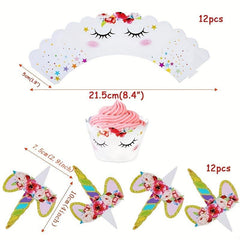 24pcs Unicorn Party Cupcake Wrappers Cake Toppers Baby Shower Cupcake Decor