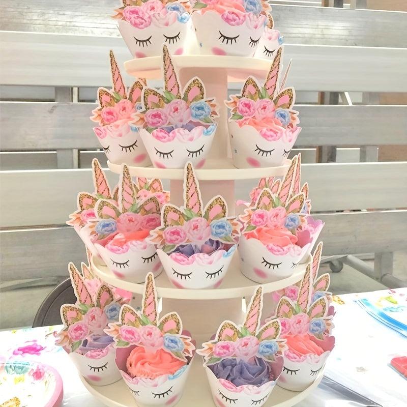 24pcs Unicorn Party Cupcake Wrappers Cake Toppers Baby Shower Cupcake Decor