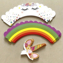 24pcs Unicorn Party Cupcake Wrappers Cake Toppers Baby Shower Cupcake Decor