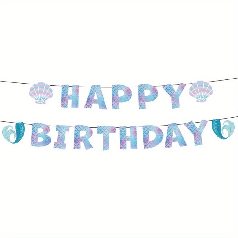 Mermaid Happy Birthday Banner Fish Scale Wall Decoration