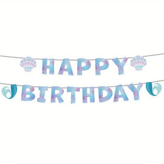 Mermaid Happy Birthday Banner Fish Scale Wall Decoration