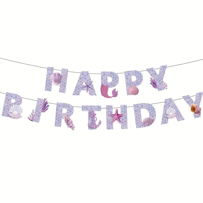 Mermaid Happy Birthday Banner Fish Scale Wall Decoration