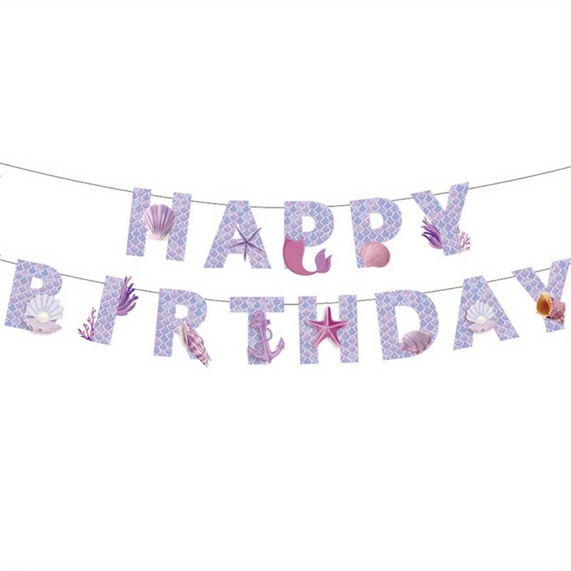 Mermaid Happy Birthday Banner Fish Scale Wall Decoration