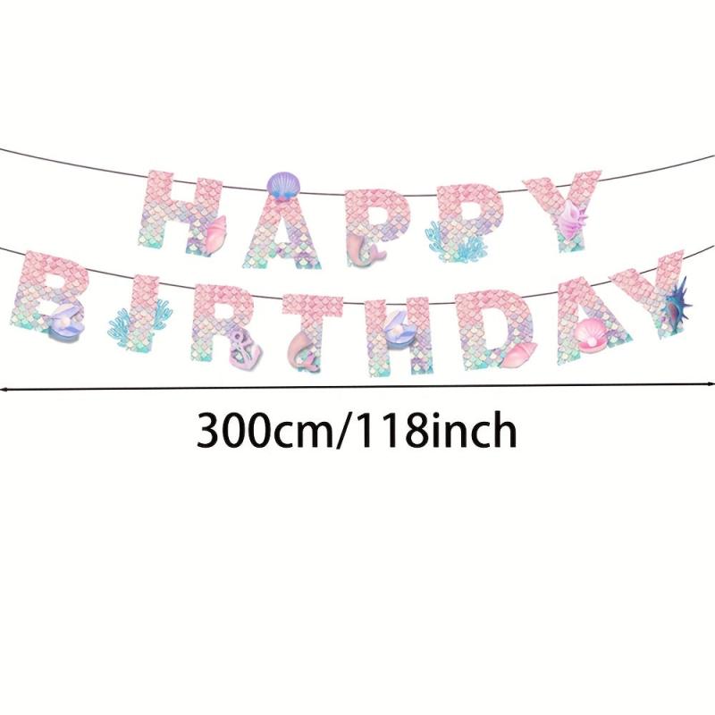 Mermaid Happy Birthday Banner Fish Scale Wall Decoration