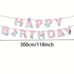 Mermaid Happy Birthday Banner Fish Scale Wall Decoration