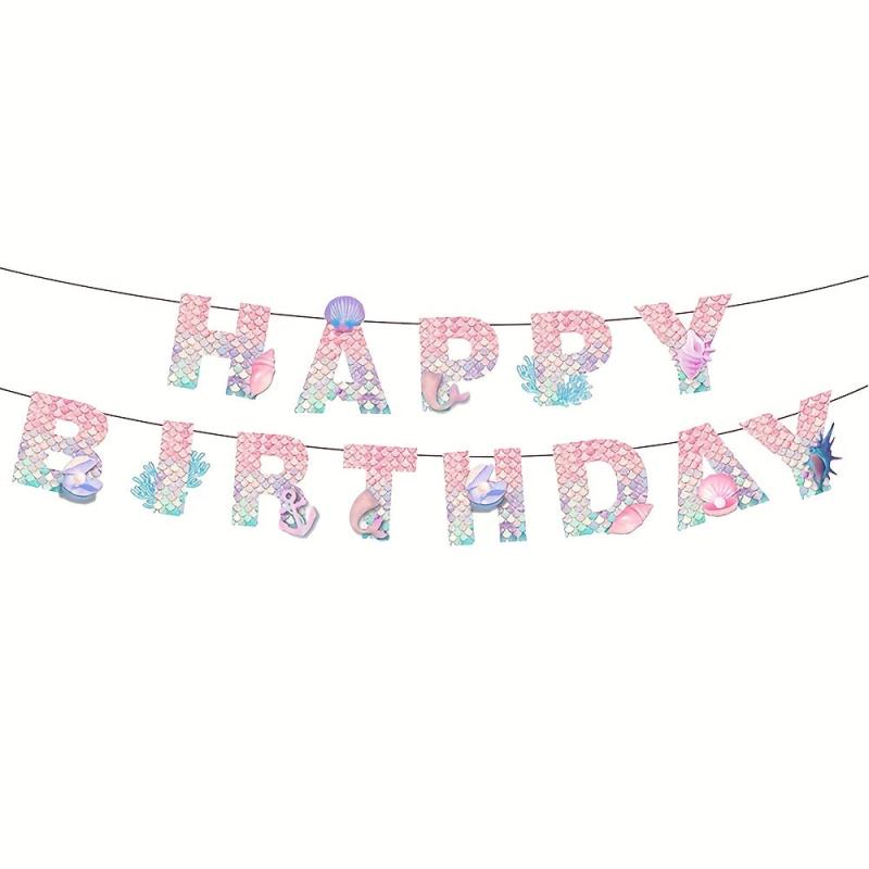 Mermaid Happy Birthday Banner Fish Scale Wall Decoration