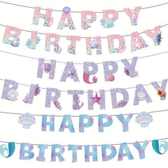Mermaid Happy Birthday Banner Fish Scale Wall Decoration
